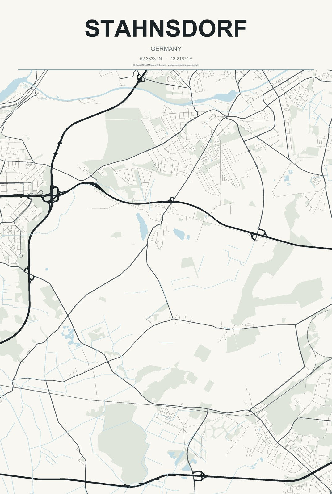 Stahnsdorf, Germany City Map Aluminum Sign in Headline Atlas style