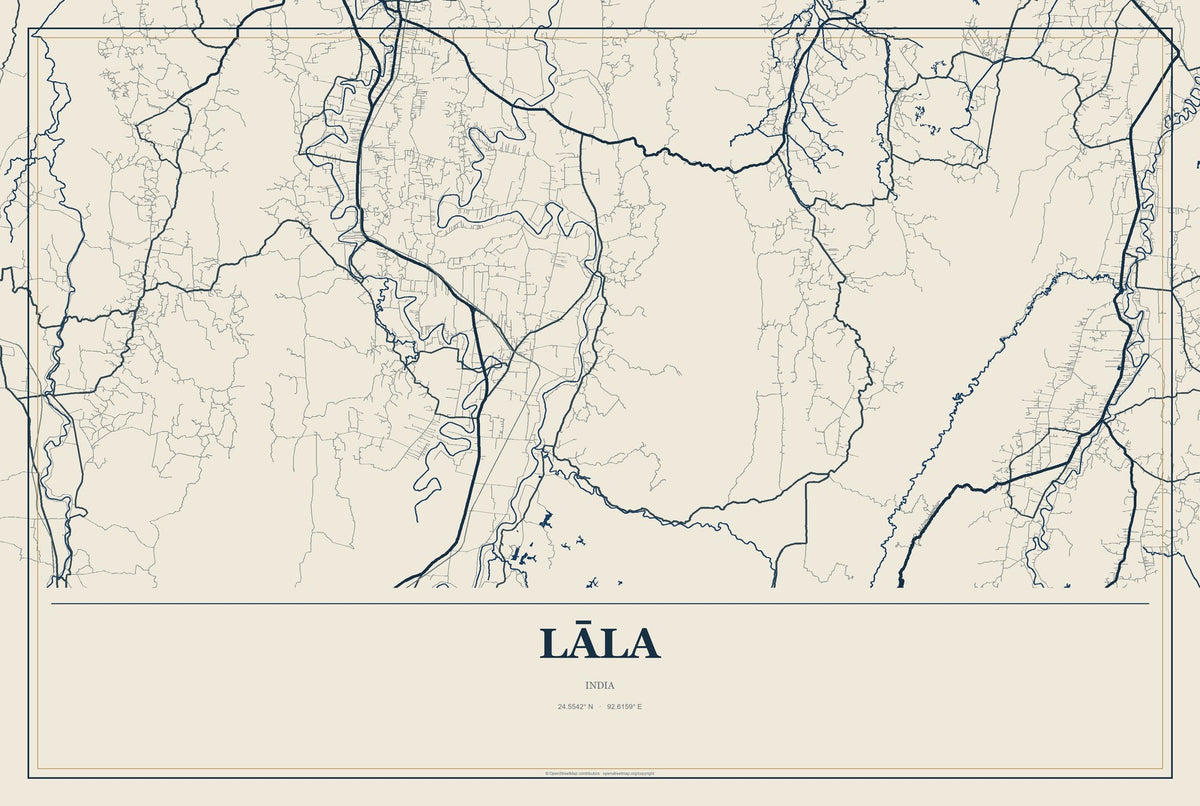Lāla, India City Map Aluminum Sign in Coastal Cutout style