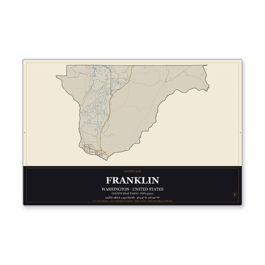 Franklin County, Washington Map Aluminum Sign in Museum Plaque style