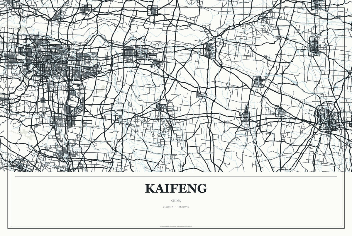 Kaifeng, China City Map Aluminum Sign in Gallery Air style
