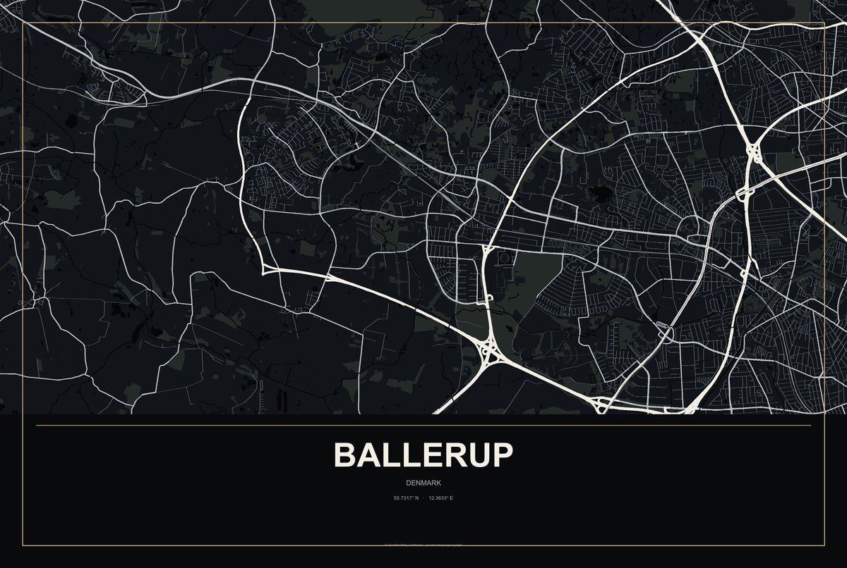 Ballerup, Denmark City Map Aluminum Sign in Metropolitan Noir style