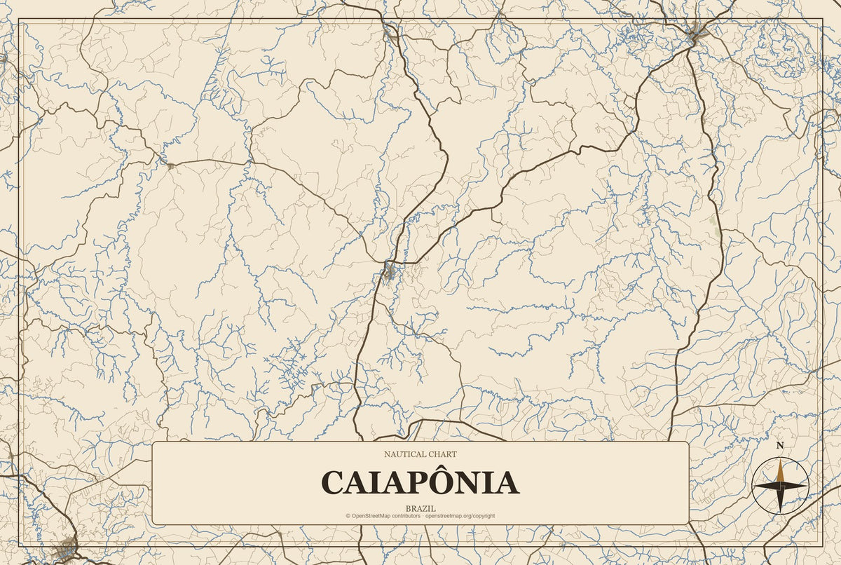 Caiapônia, Brazil City Map Aluminum Sign in Heritage Nautical style