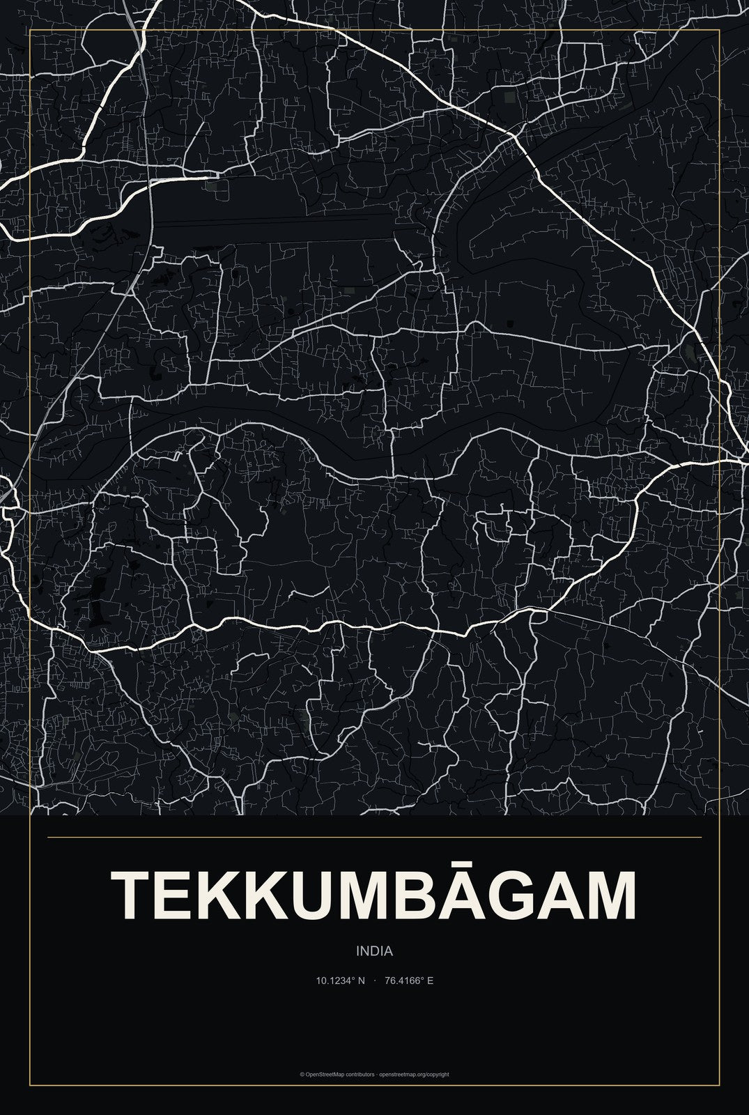Tekkumbāgam, India City Map Aluminum Sign in Metropolitan Noir style