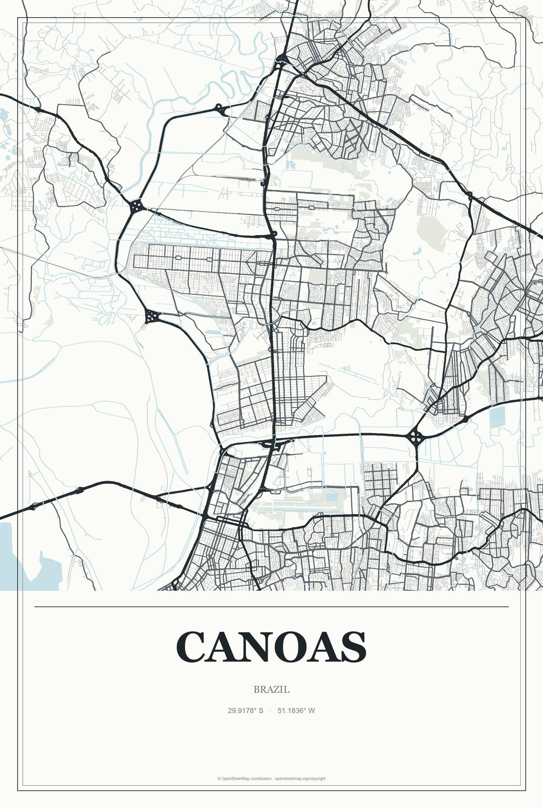 Canoas, Brazil City Map Aluminum Sign in Gallery Air style