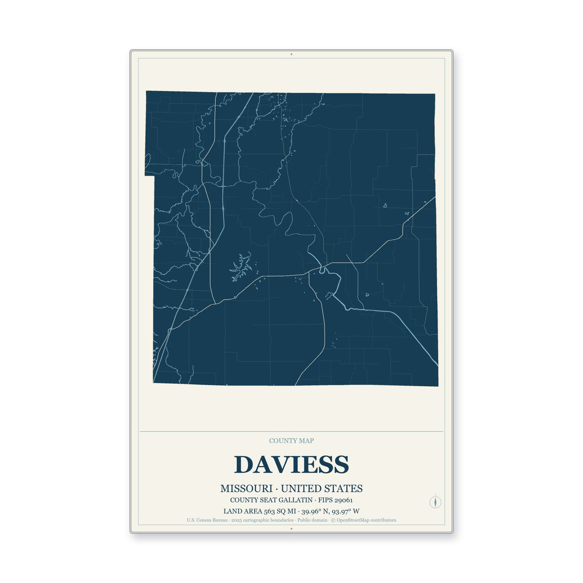 Daviess County, Missouri Map Aluminum Sign in Coastal Cutout style