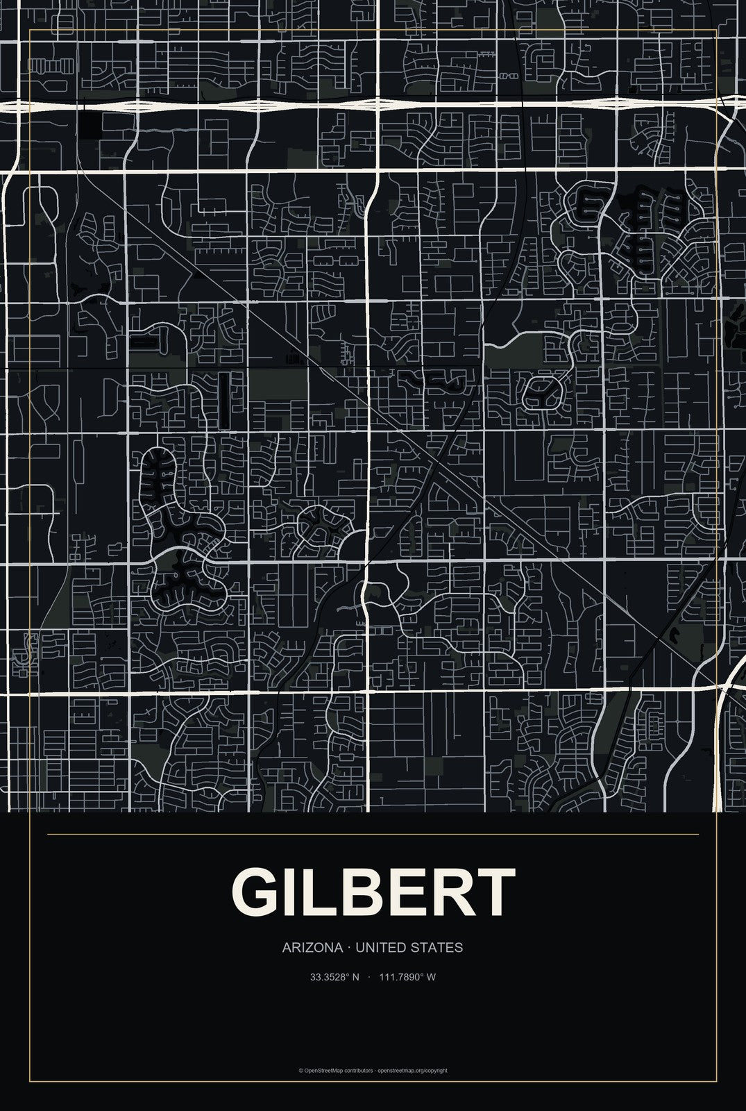 Gilbert, Arizona City Map Aluminum Sign in Metropolitan Noir style