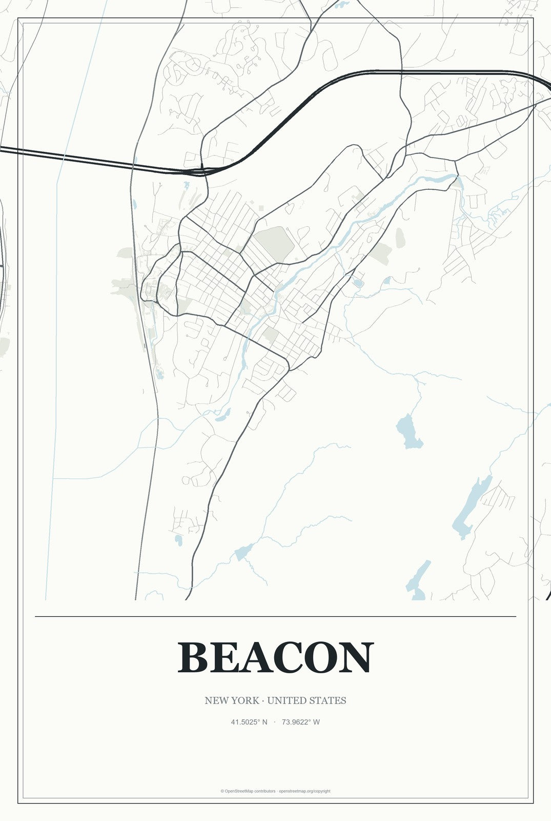 Beacon, New York City Map Aluminum Sign in Gallery Air style