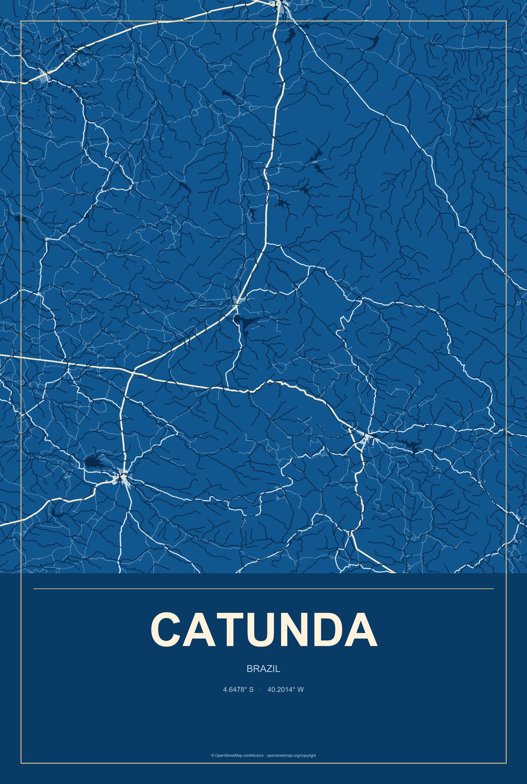 Catunda, Brazil City Map Aluminum Sign in Harbor Cobalt style