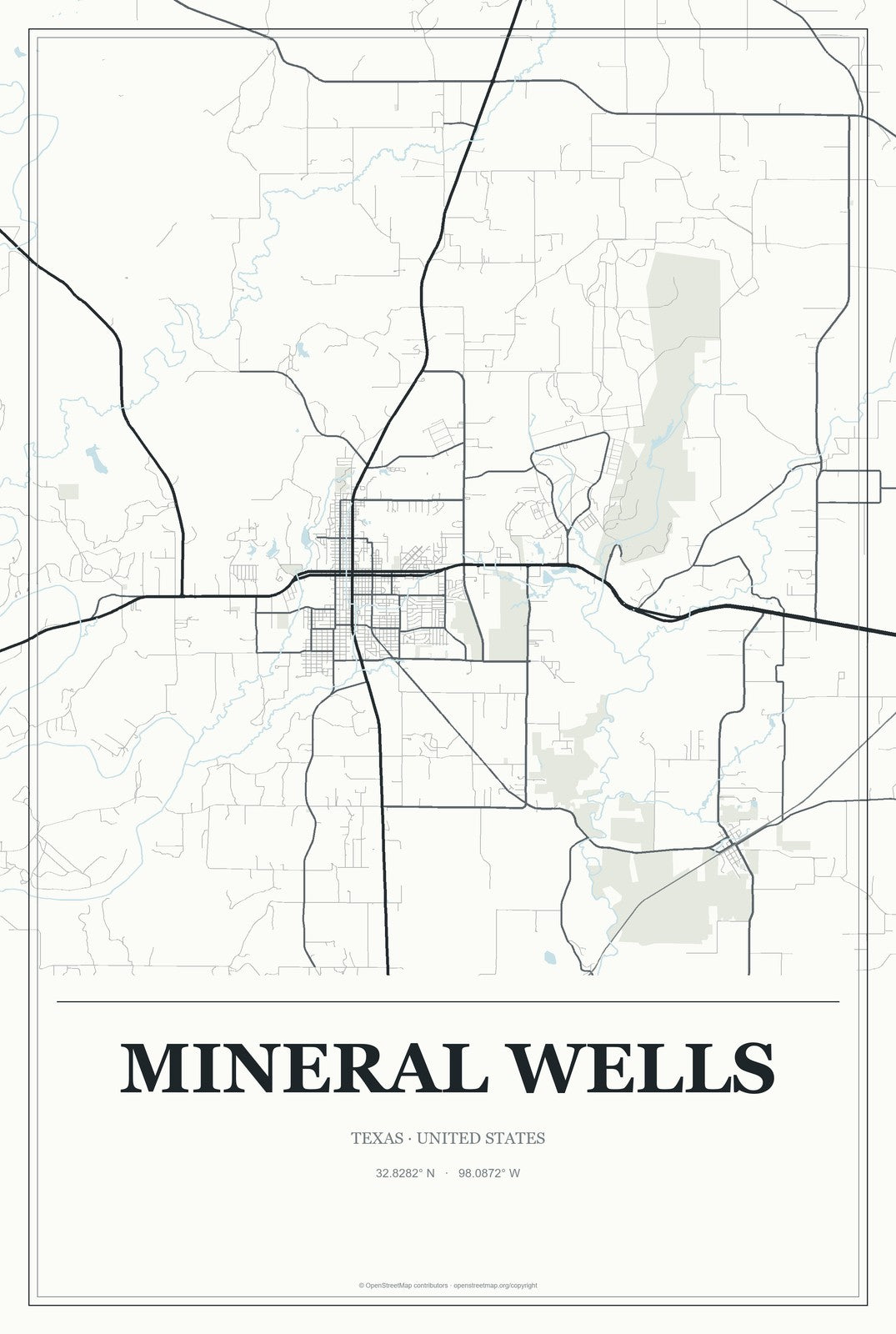 Mineral Wells, Texas City Map Aluminum Sign in Gallery Air style