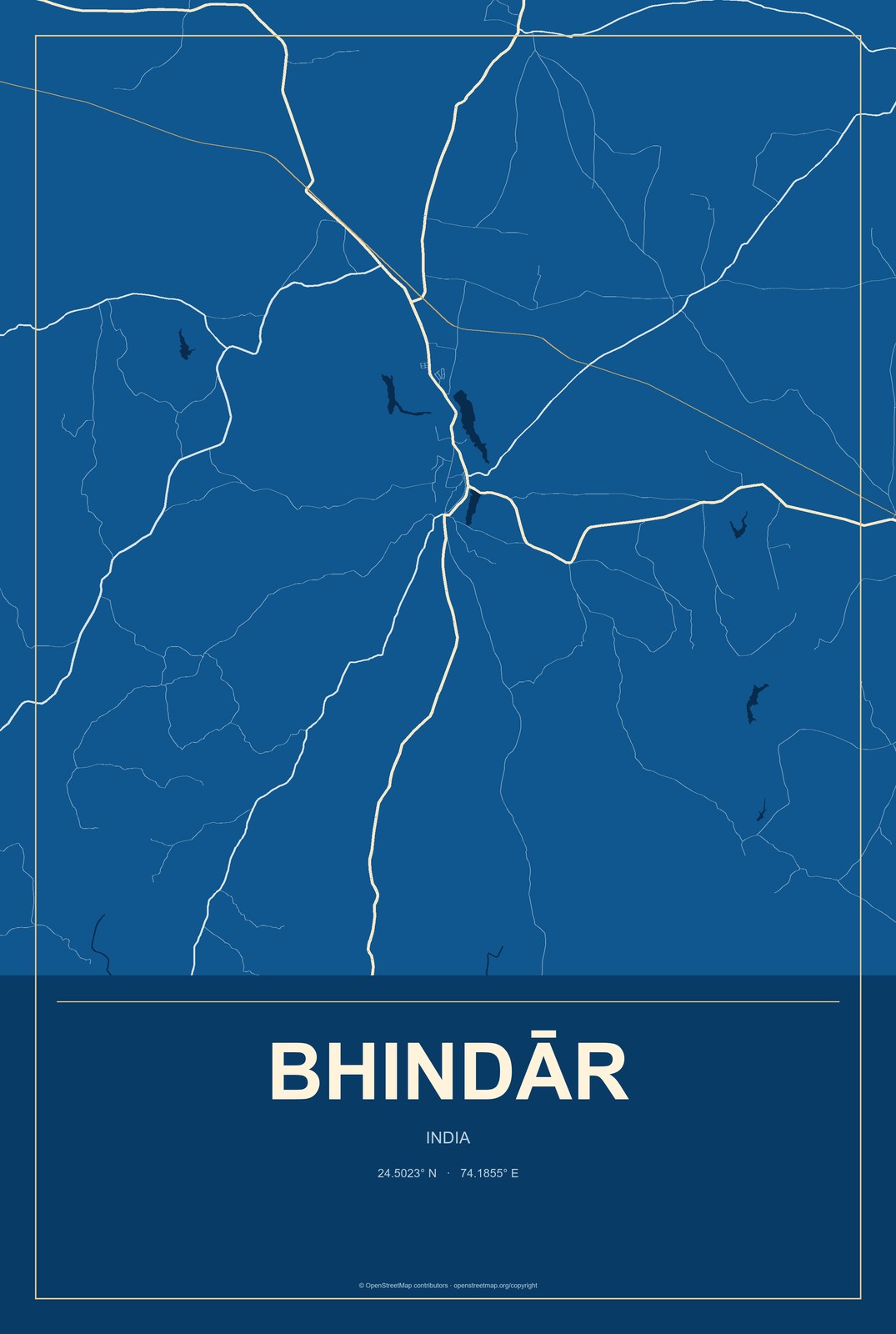 Bhindār, India City Map Aluminum Sign in Harbor Cobalt style