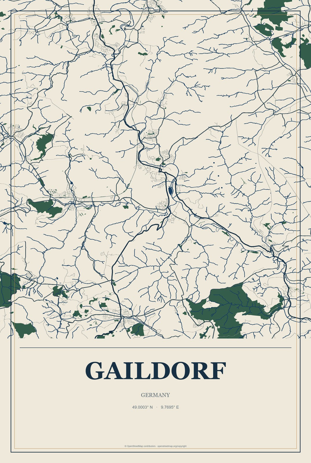 Gaildorf, Germany City Map Aluminum Sign in Coastal Cutout style