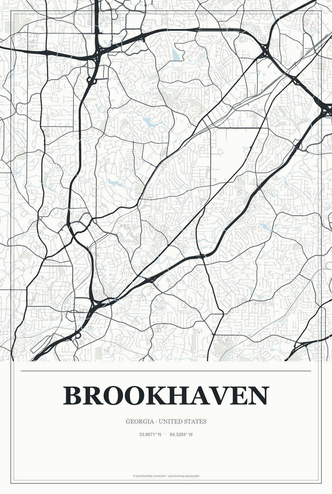 Brookhaven, Georgia City Map Aluminum Sign in Gallery Air style