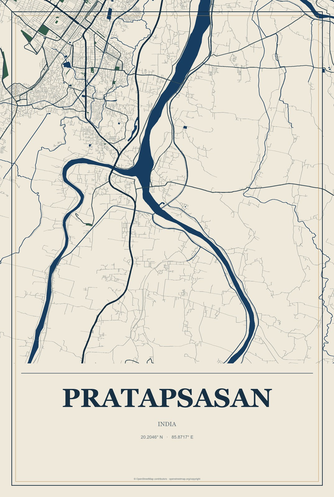 Pratapsasan, India City Map Aluminum Sign in Coastal Cutout style