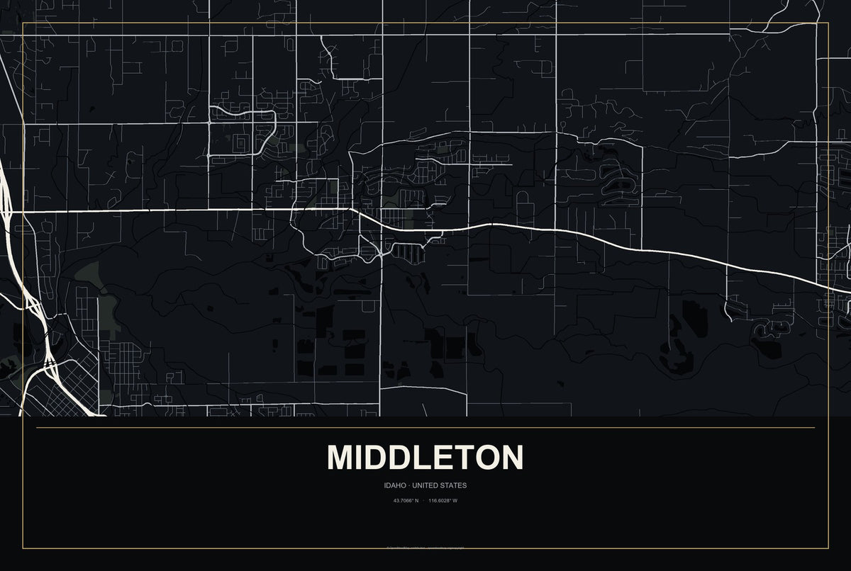 Middleton, Idaho City Map Aluminum Sign in Metropolitan Noir style