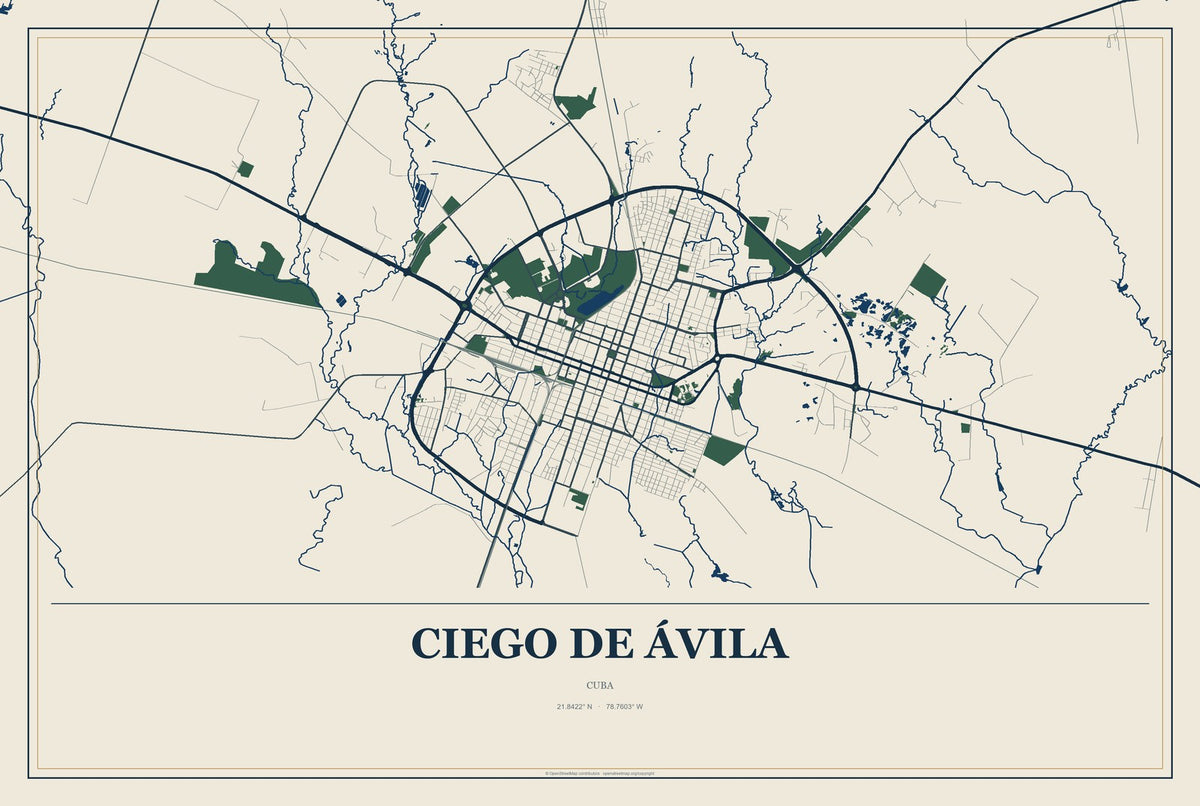Ciego de Ávila, Cuba City Map Aluminum Sign in Coastal Cutout style