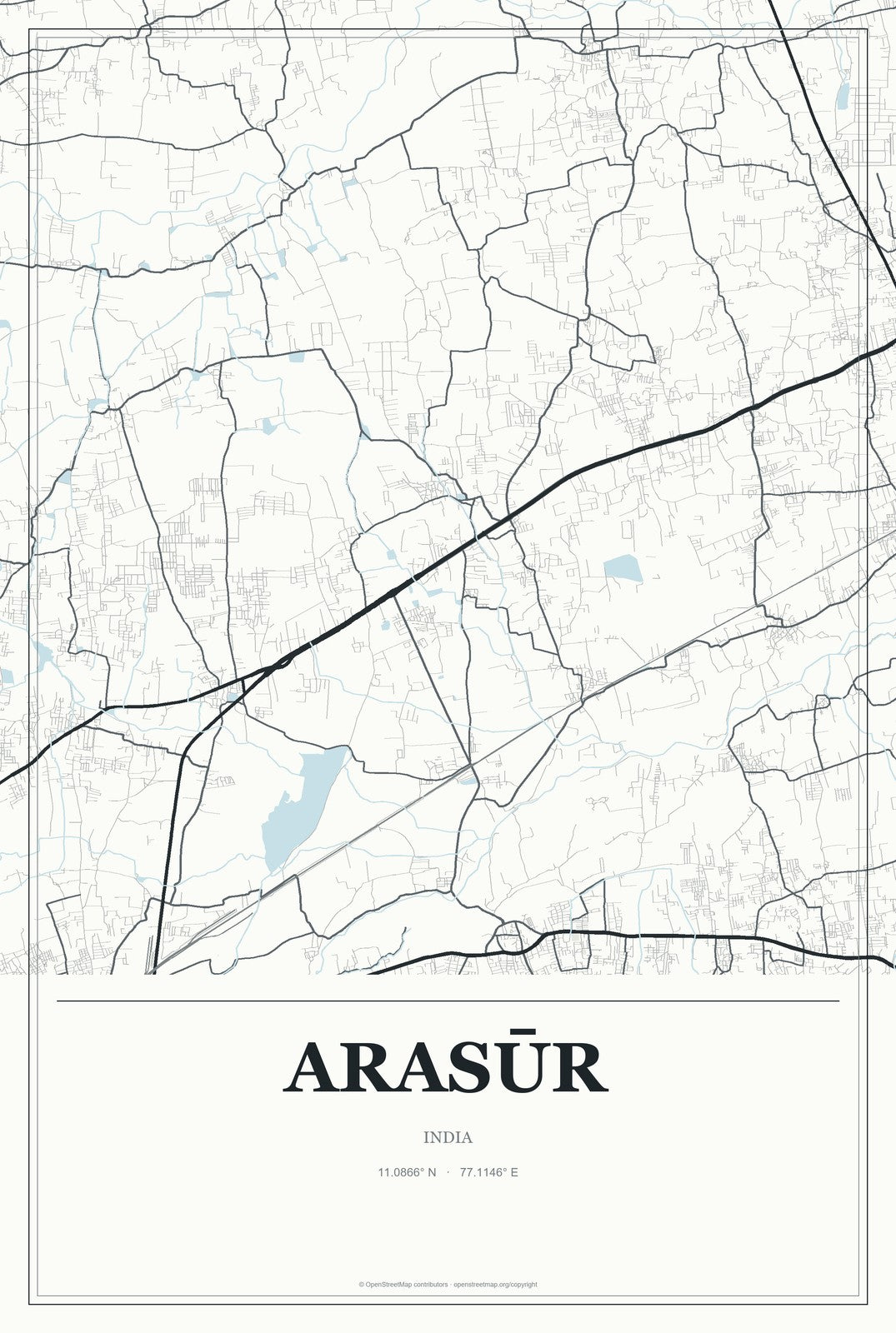 Arasūr, India City Map Aluminum Sign in Gallery Air style