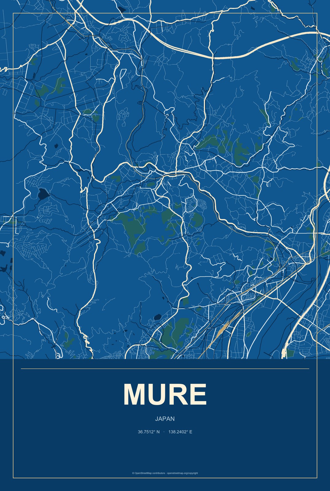 Mure, Japan City Map Aluminum Sign in Harbor Cobalt style
