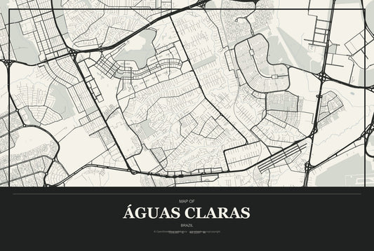 Águas Claras, Brazil City Map Aluminum Sign in Museum Plaque style