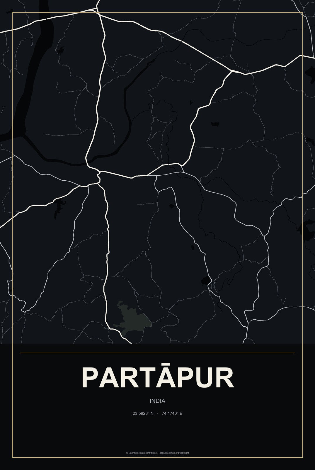 Partāpur, India City Map Aluminum Sign in Metropolitan Noir style