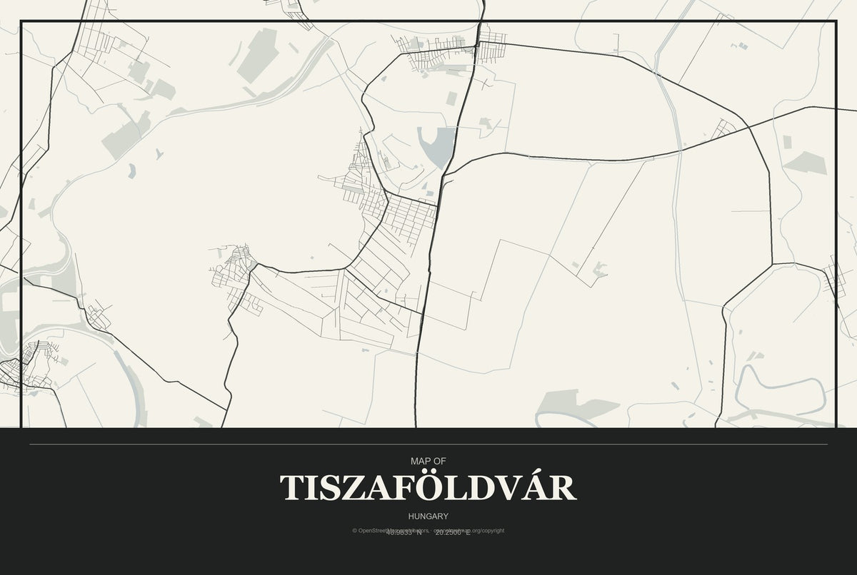 Tiszaföldvár, Hungary City Map Aluminum Sign in Museum Plaque style