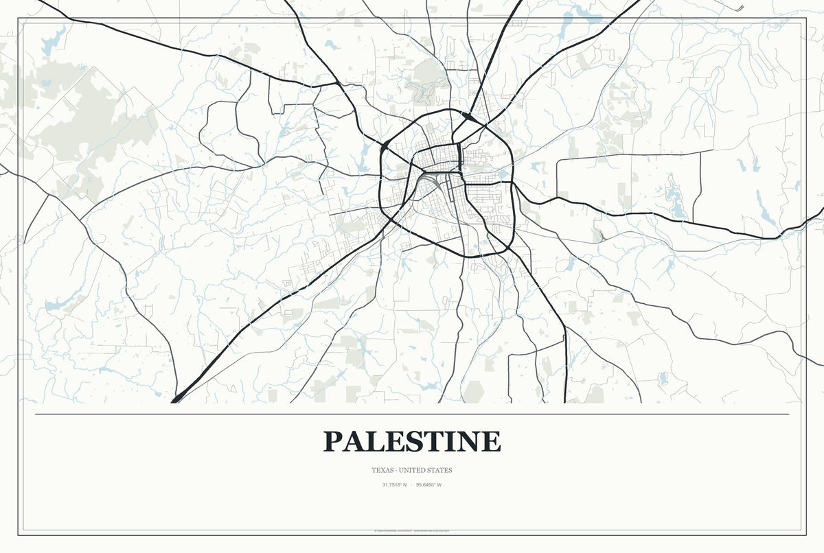 Palestine, Texas City Map Aluminum Sign in Gallery Air style