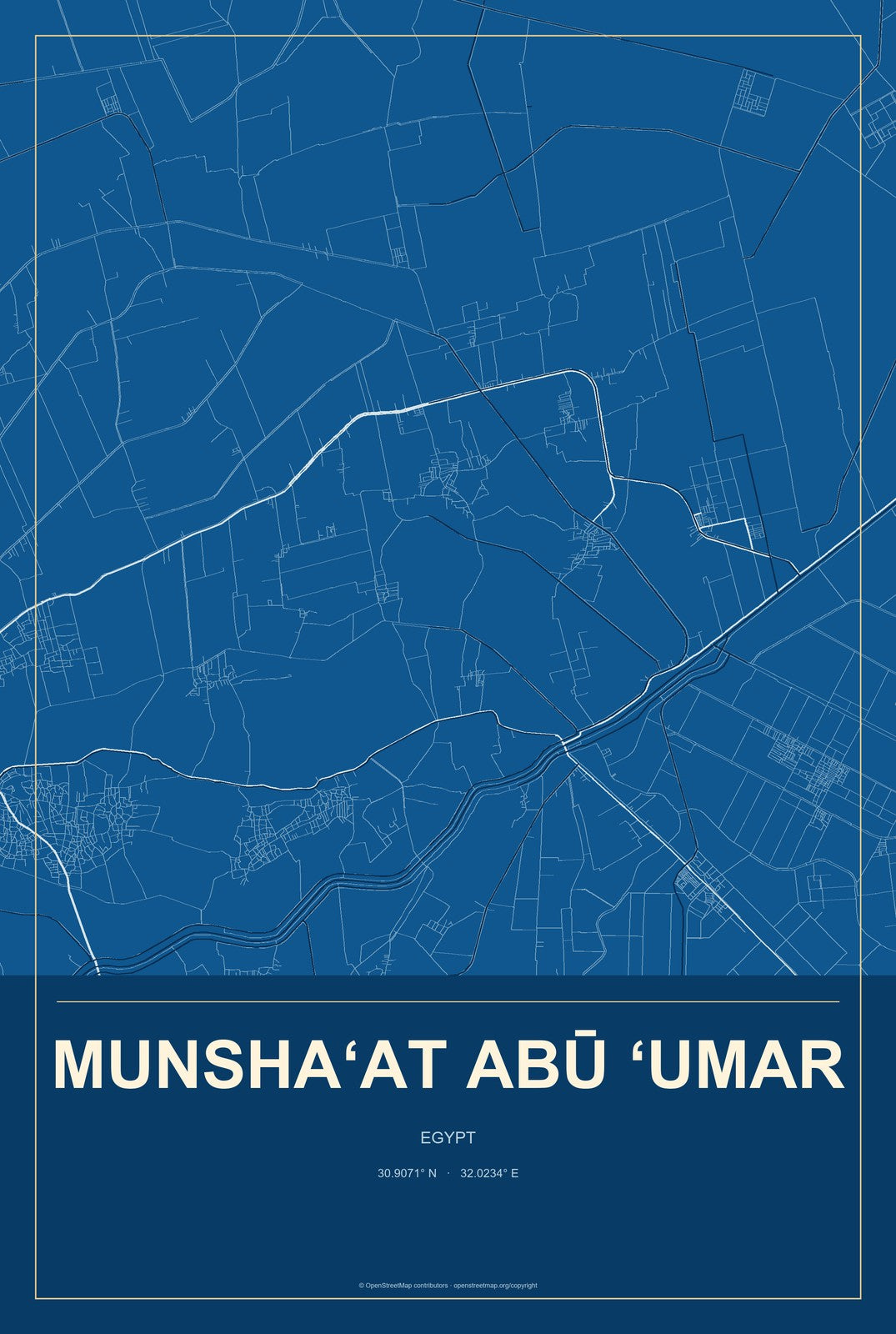 Munsha‘at Abū ‘Umar, Egypt City Map Aluminum Sign in Harbor Cobalt style