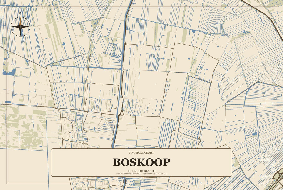Boskoop, The Netherlands City Map Aluminum Sign in Heritage Nautical style