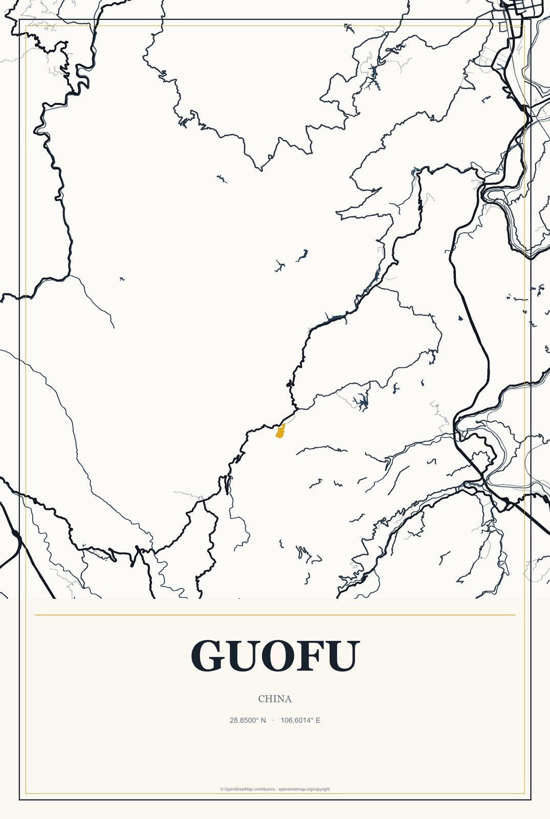 Guofu, China City Map Aluminum Sign in Citrine Modern style