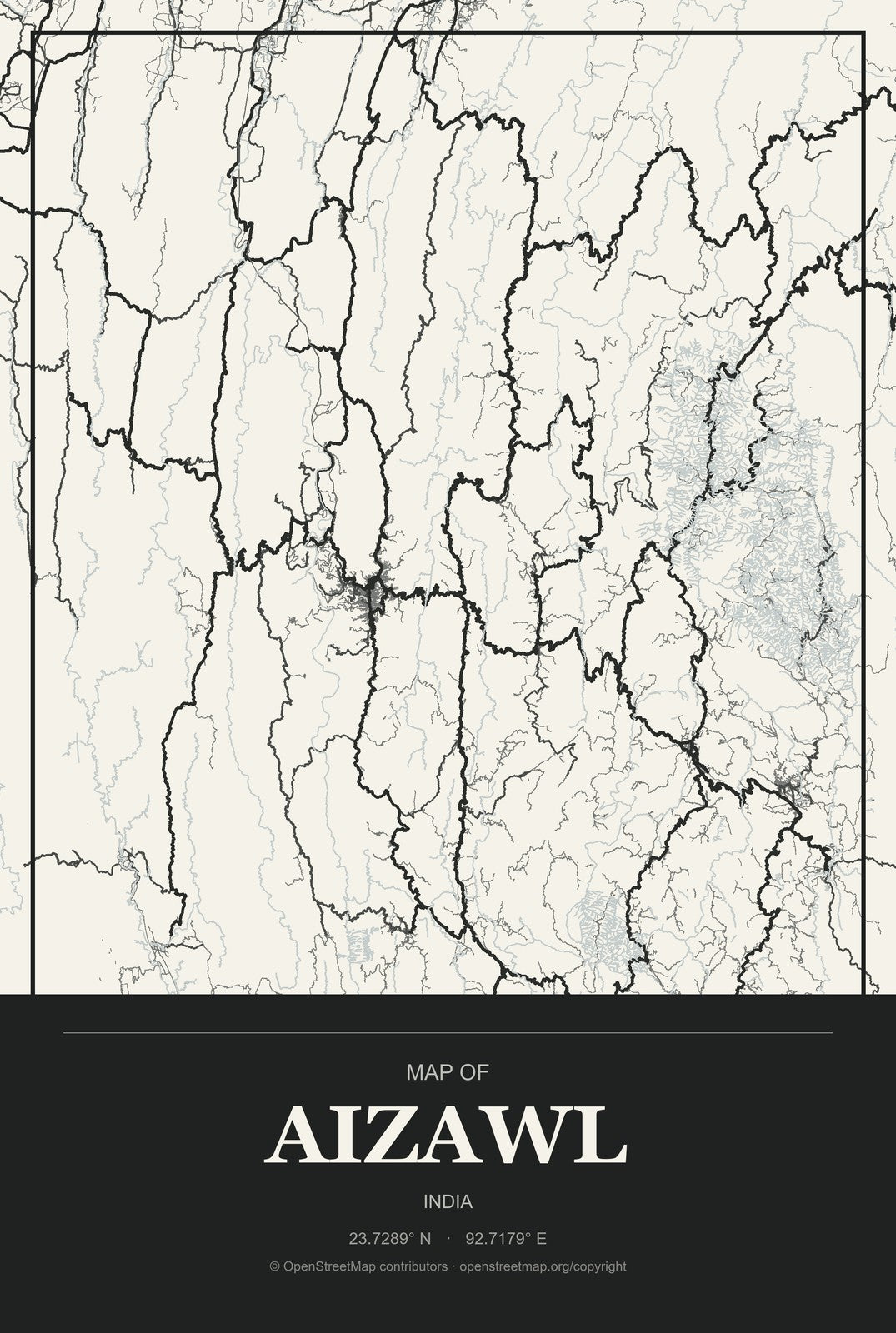Aizawl, India City Map Aluminum Sign in Museum Plaque style