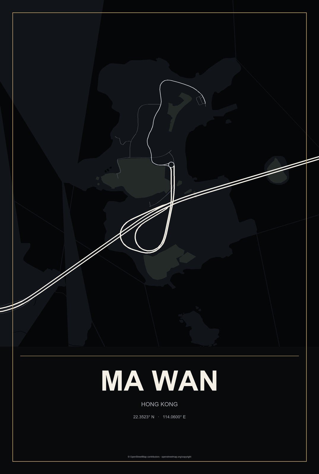 Ma Wan, Hong Kong City Map Aluminum Sign in Metropolitan Noir style