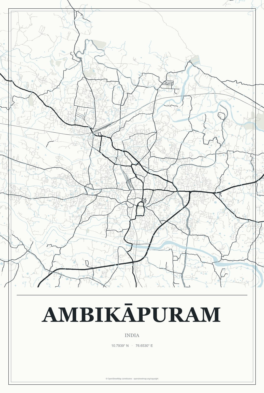 Ambikāpuram, India City Map Aluminum Sign in Gallery Air style