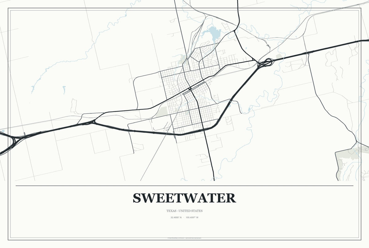 Sweetwater, Texas City Map Aluminum Sign in Gallery Air style