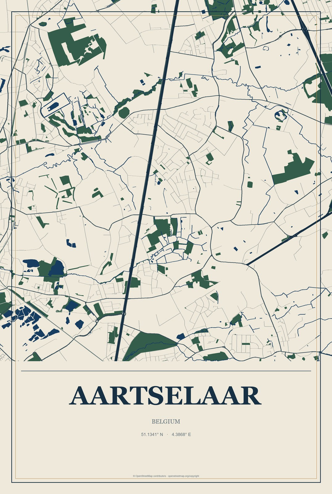 Aartselaar, Belgium City Map Aluminum Sign in Coastal Cutout style