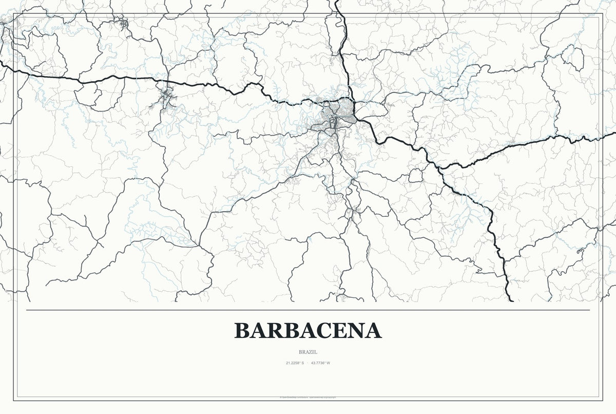 Barbacena, Brazil City Map Aluminum Sign in Gallery Air style