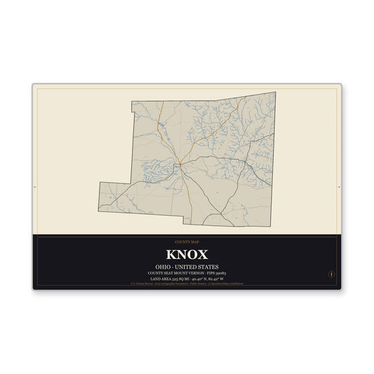 Knox County, Ohio Map Aluminum Sign in Museum Plaque style
