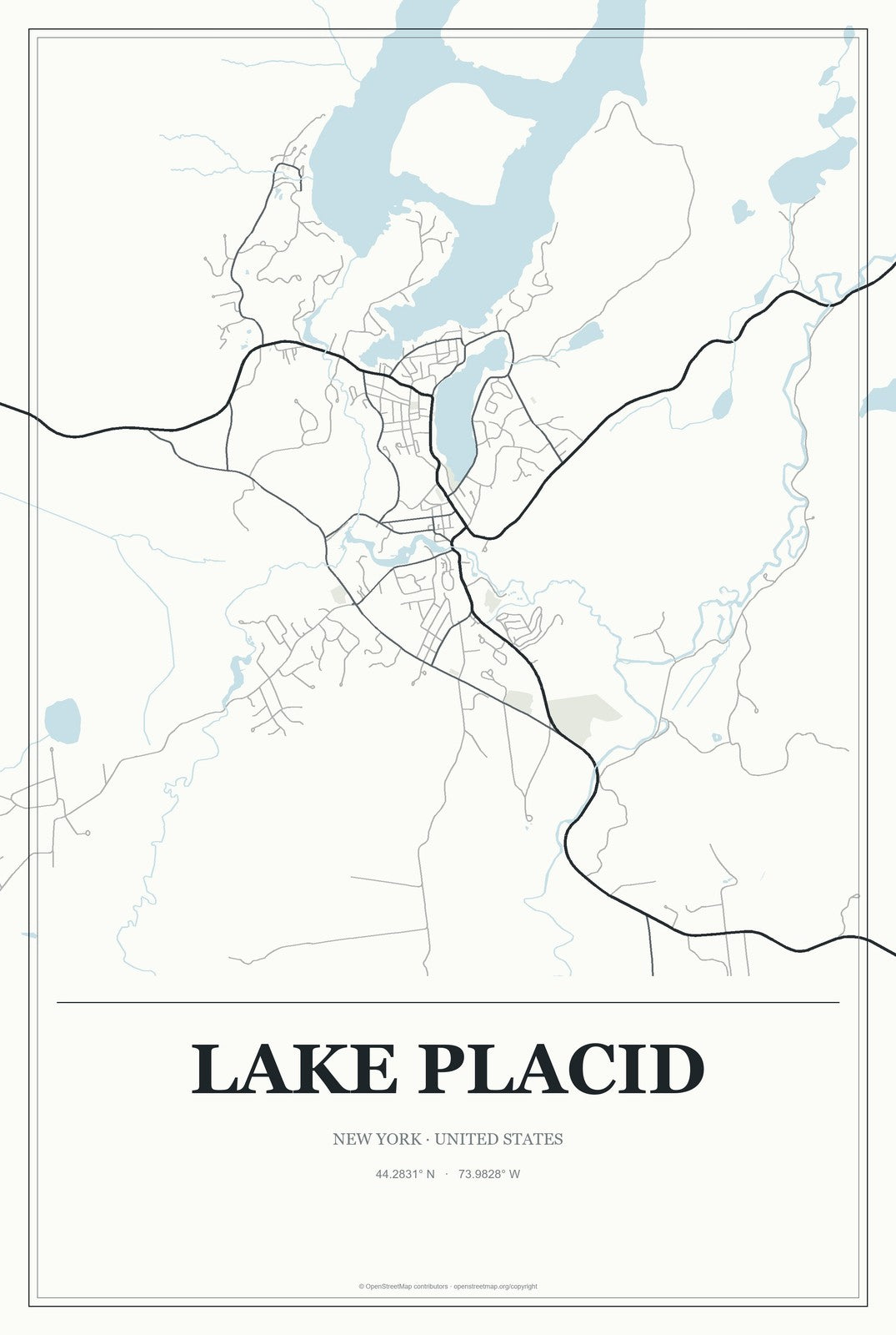 Lake Placid, New York City Map Aluminum Sign in Gallery Air style