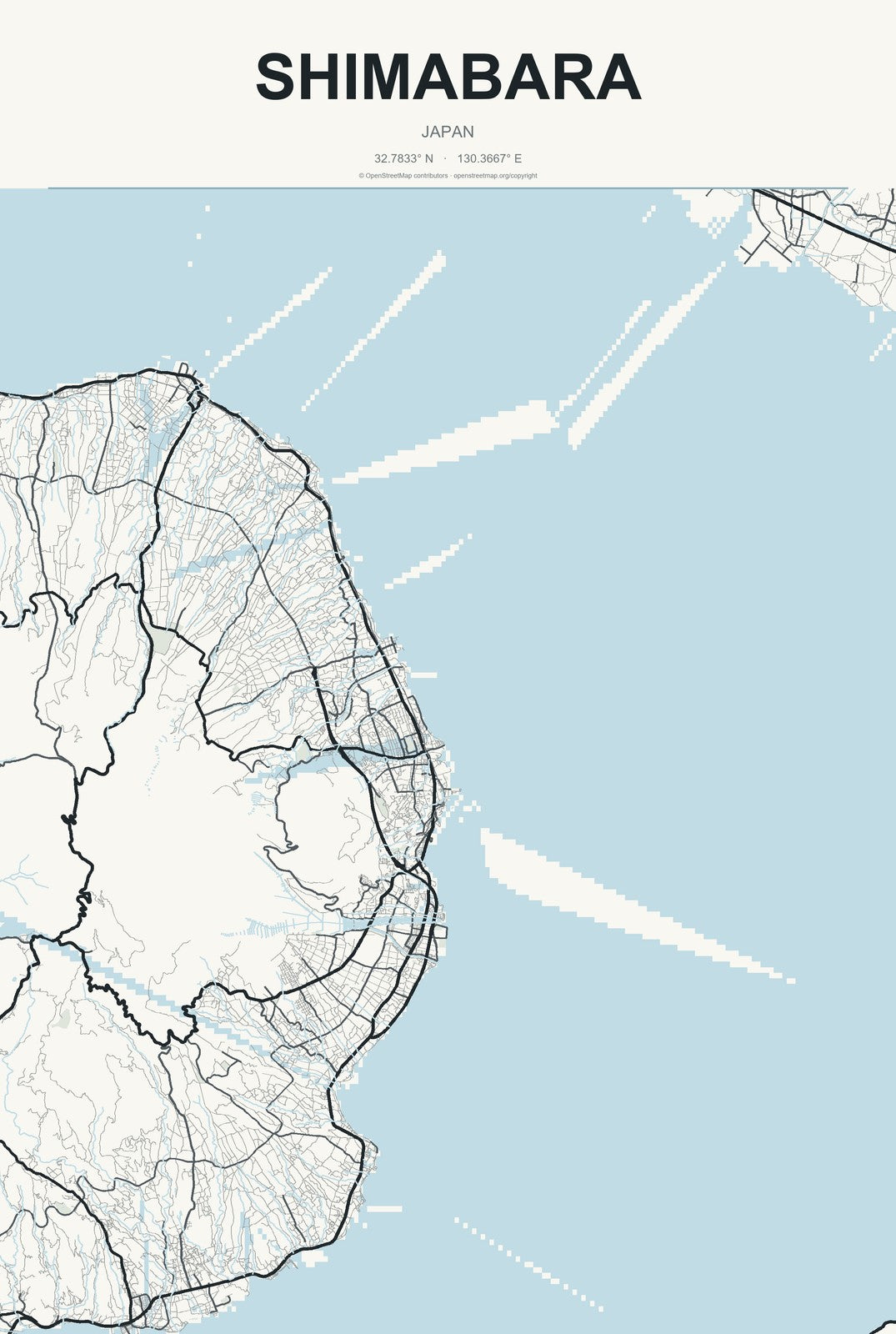 Shimabara, Japan City Map Aluminum Sign in Headline Atlas style