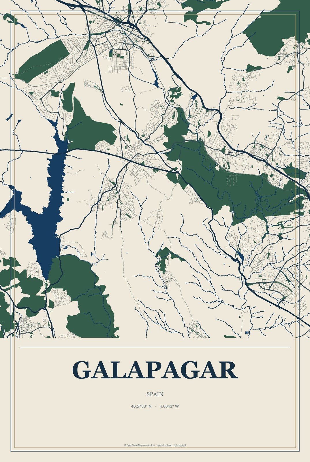 Galapagar, Spain City Map Aluminum Sign in Coastal Cutout style