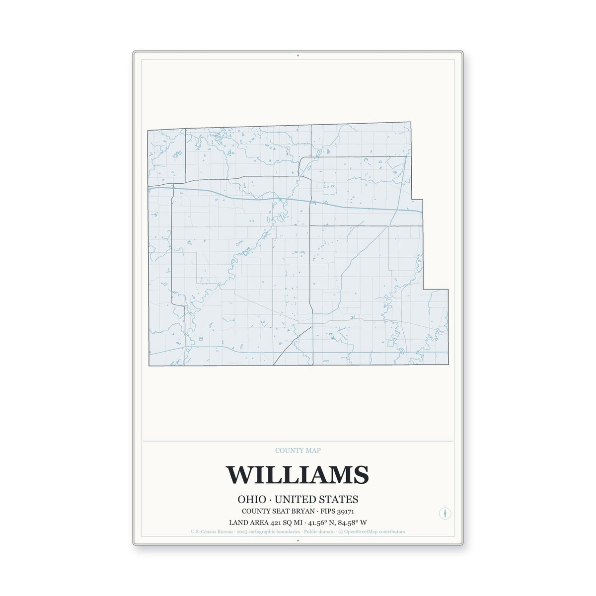 Williams County, Ohio Map Aluminum Sign in Gallery Air style