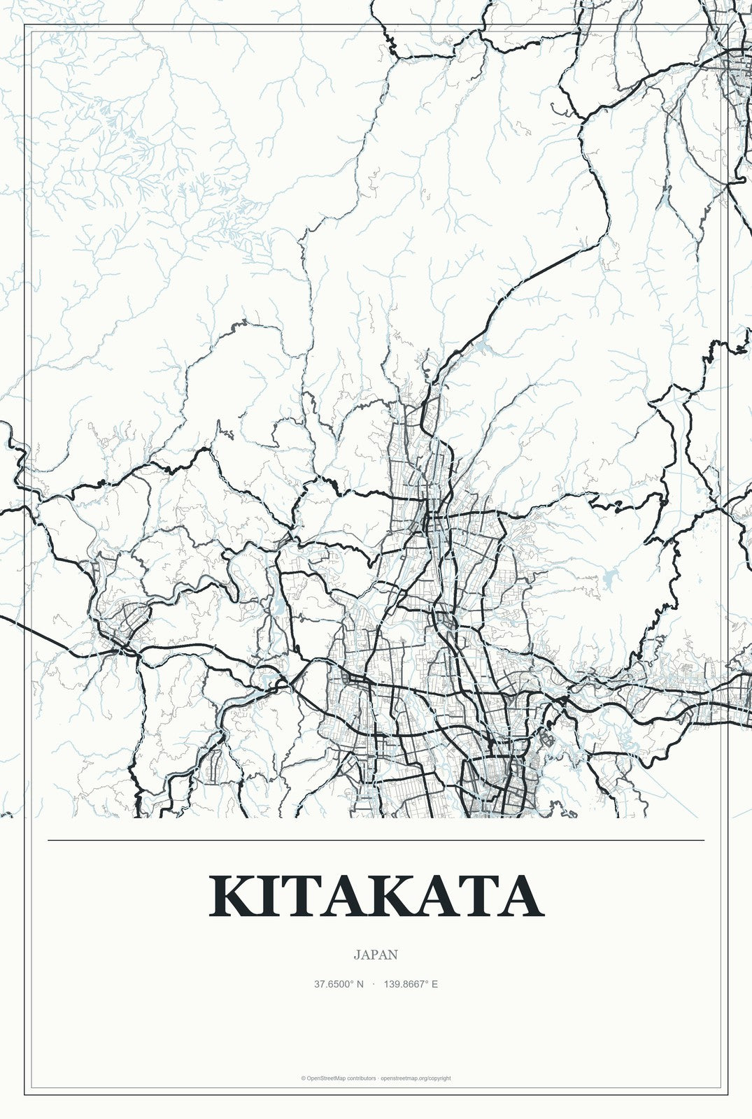 Kitakata, Japan City Map Aluminum Sign in Gallery Air style