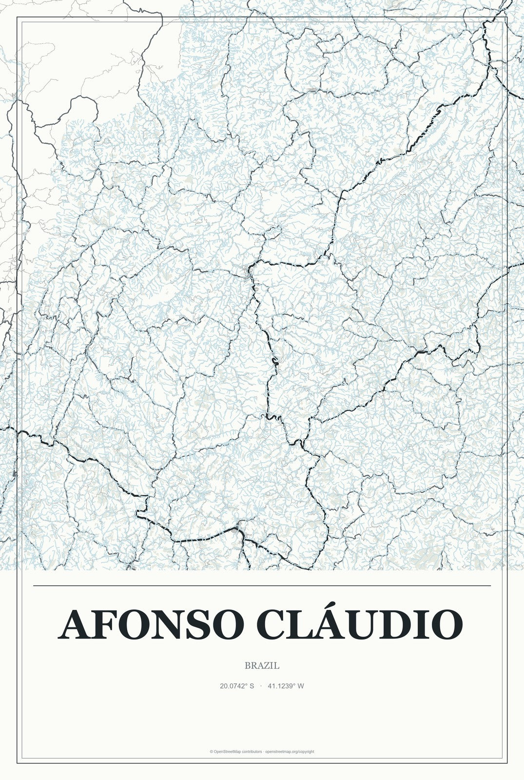 Afonso Cláudio, Brazil City Map Aluminum Sign in Gallery Air style