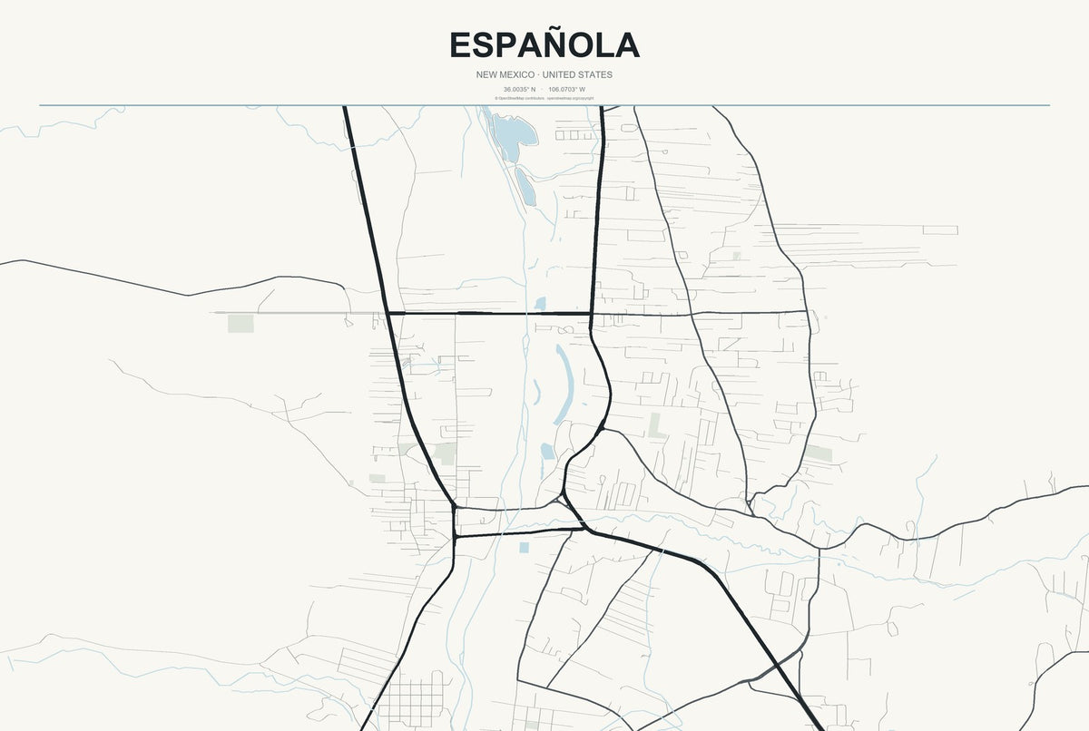 Española, New Mexico City Map Aluminum Sign in Headline Atlas style