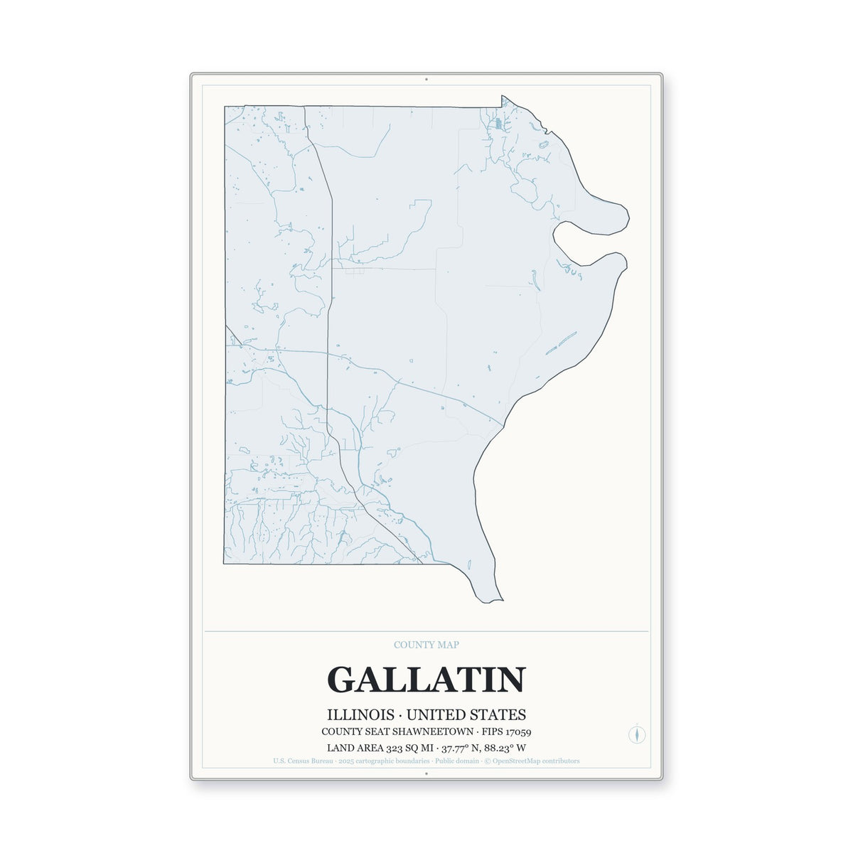 Gallatin County, Illinois Map Aluminum Sign in Gallery Air style
