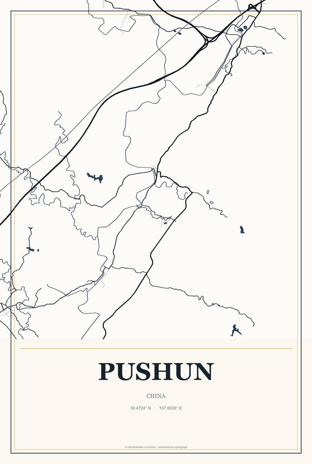 Pushun, China City Map Aluminum Sign in Citrine Modern style