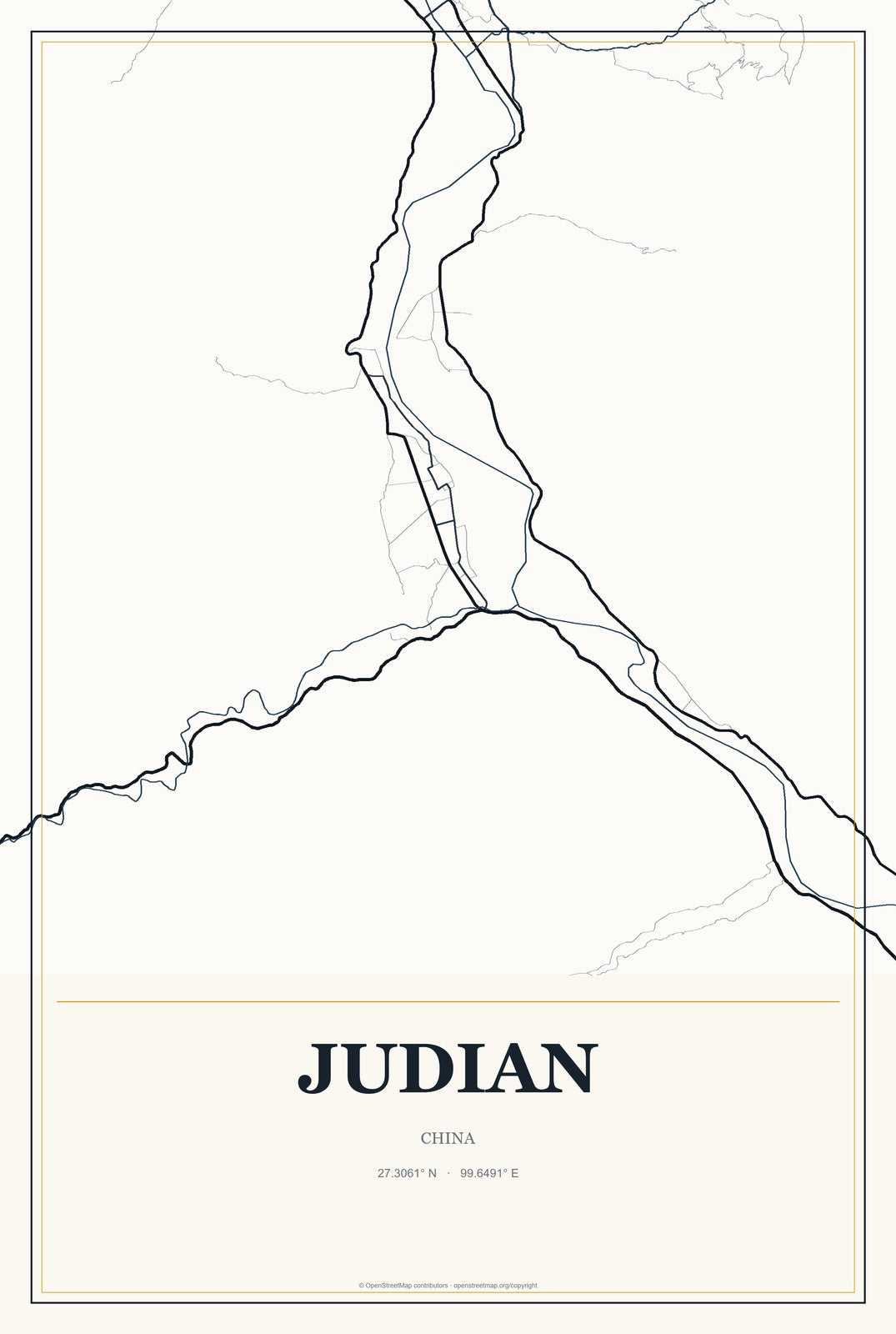 Judian, China City Map Aluminum Sign in Citrine Modern style