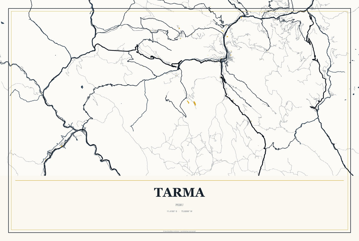 Tarma, Peru City Map Aluminum Sign in Citrine Modern style