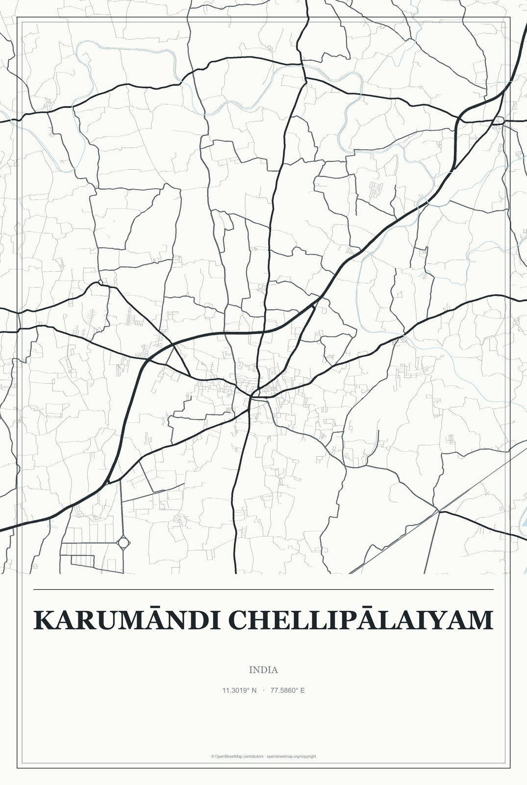 Karumāndi Chellipālaiyam, India City Map Aluminum Sign in Gallery Air style