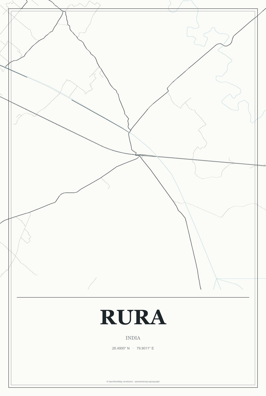 Rura, India City Map Aluminum Sign in Gallery Air style