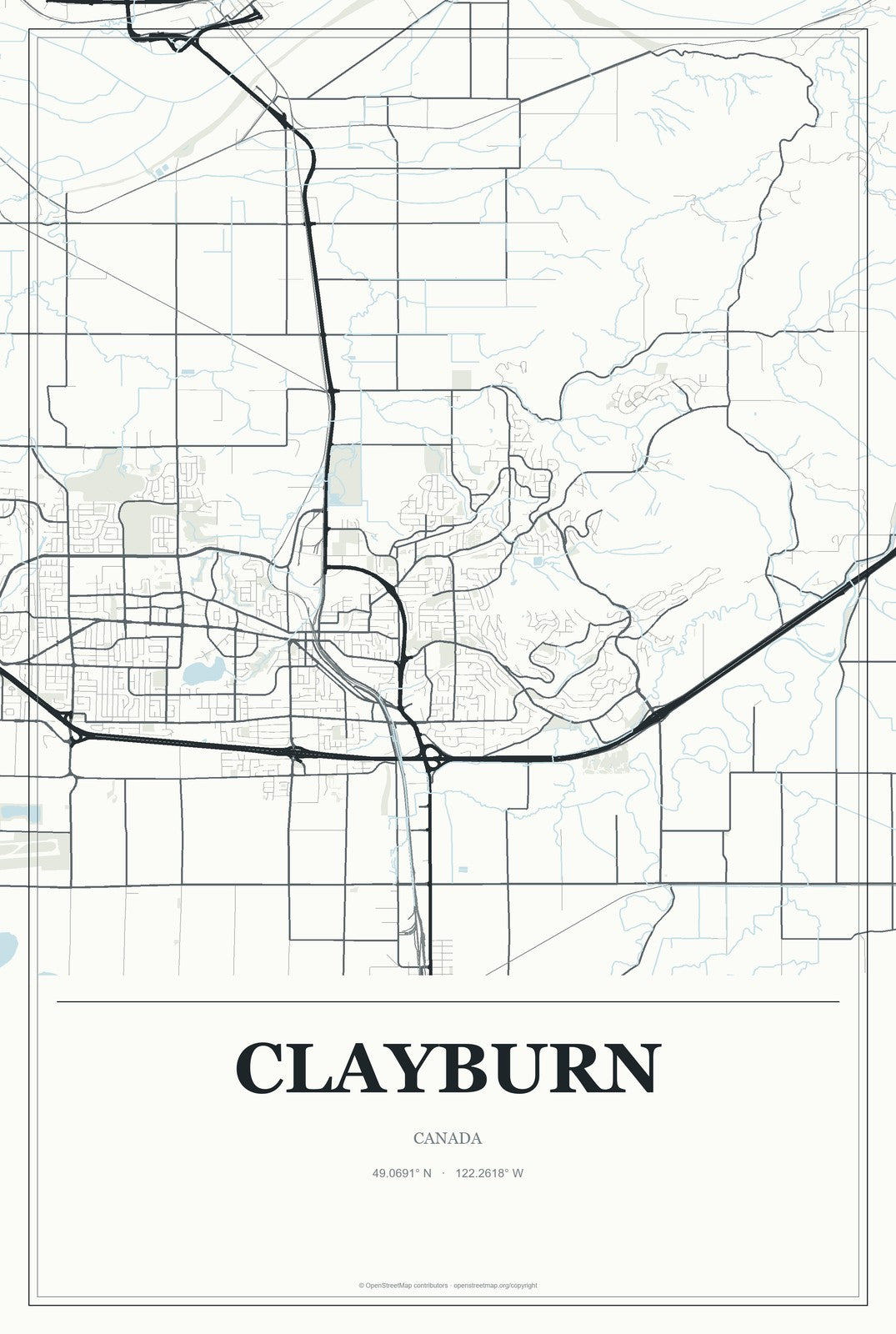 Clayburn, Canada City Map Aluminum Sign in Gallery Air style