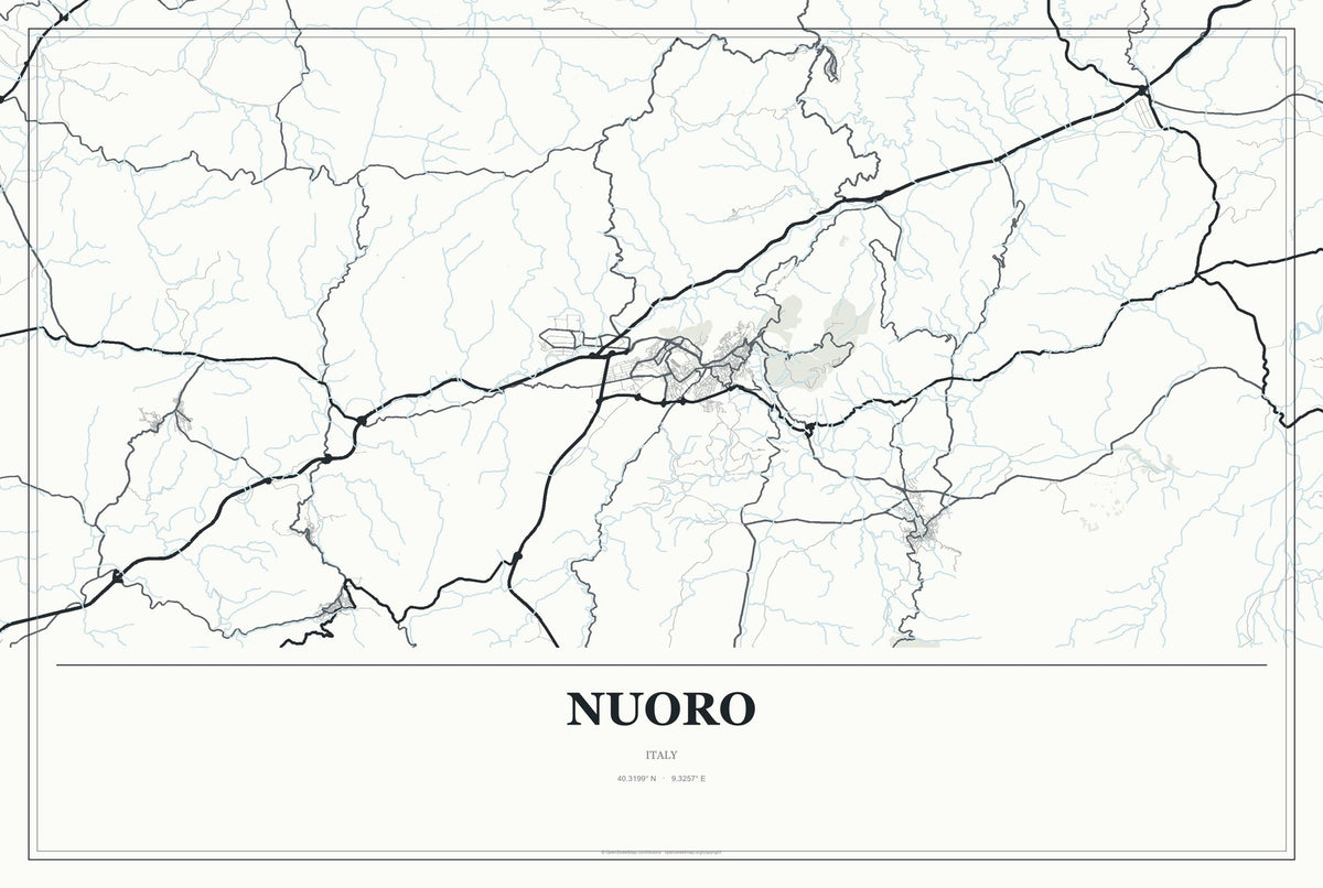 Nuoro, Italy City Map Aluminum Sign in Gallery Air style